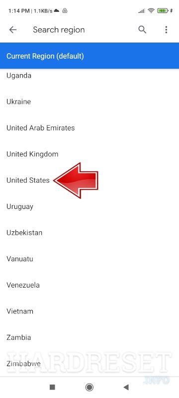 change google search region.